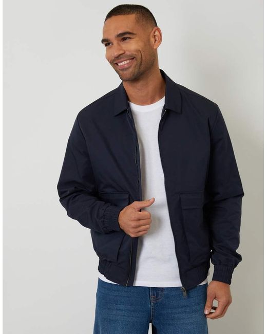 Threadbare Blue Showerproof Lightweight Patch Pocket Zip Up Jacket for men