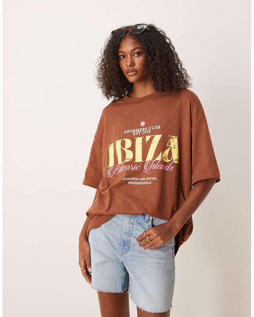 ASOS Orange Textured Oversized T-Shirt With Ibiza Graphic