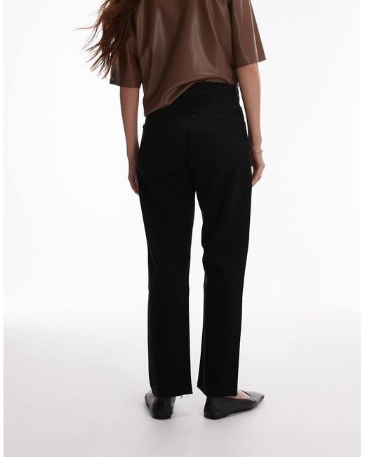 TOPSHOP Black Mid Rise Straight Cropped Jean With Raw Hems