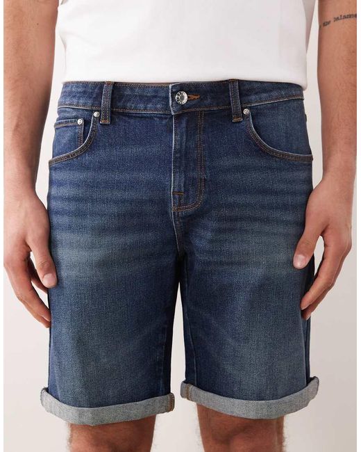 ASOS Blue Stretch Slim Regular Length Denim Shorts for men
