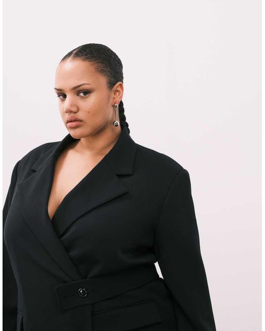 ASOS Black Curve Relaxed Blazer With Belt Detail