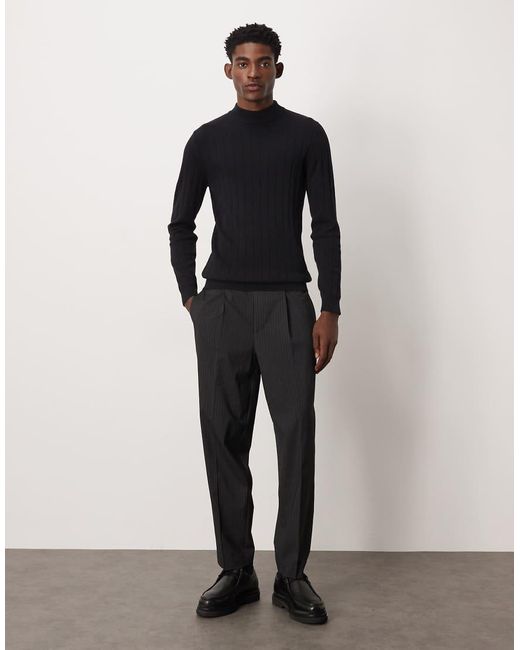ASOS Blue Muscle Fit Long Sleeve Knitted Rib Turtle Neck T-Shirt for men