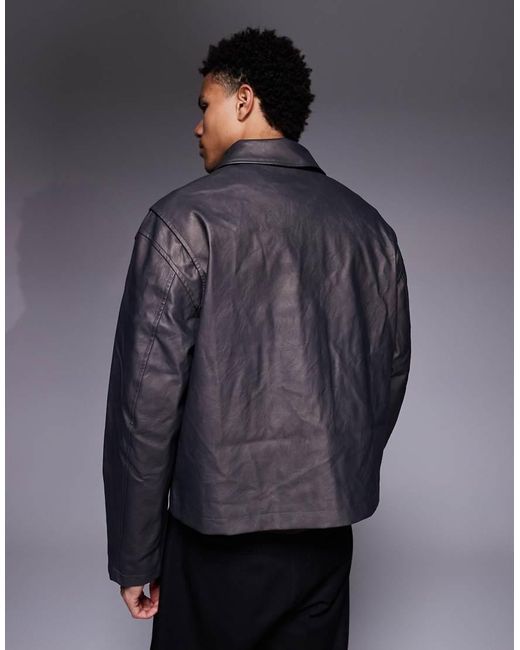 ASOS Gray Faux Leather Jacket for men