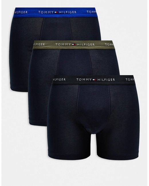 Tommy Hilfiger Blue Signature Cotton Essentials 3 Pack Boxer Briefs for men