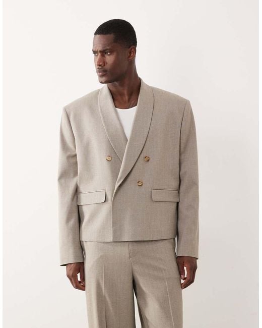 ASOS Natural Double Breasted Boxy Shawl Wrap Suit Jacket for men