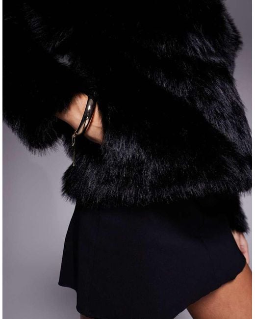 ASOS Black Shawl Collar Faux Fur Jacket