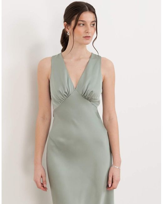 Maya White Sleeveless V Neck Satin Maxi Dress