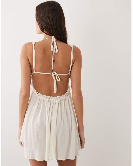 Miss Selfridge Natural Beach Tie Front Halterneck Mini Cover Up