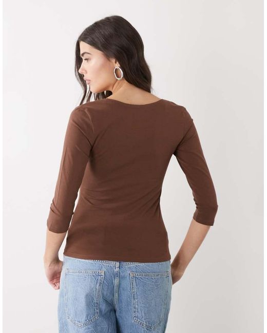 Monki Blue Cropped Sleeve Top