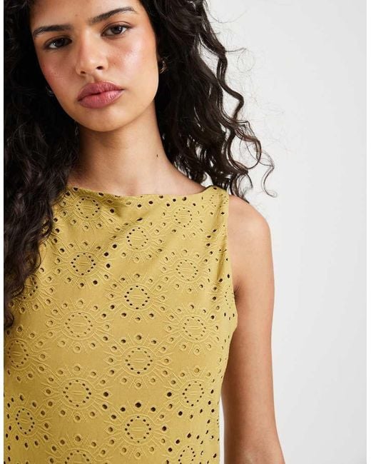 Vero Moda Yellow Jersey Floral Broderie Sleeveless Mini Dress