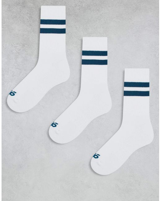 4505 Blue 3 Pack 2 Stripe Crew Sock With Quick Dry