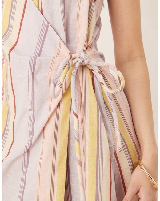 ASOS Natural Cotton Linen Blend Halter Neck Wrap Mini Sundress