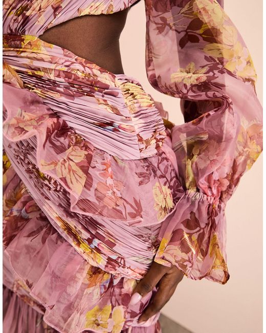 ASOS Pink Organza Ruffle Cut Out Mini Dress