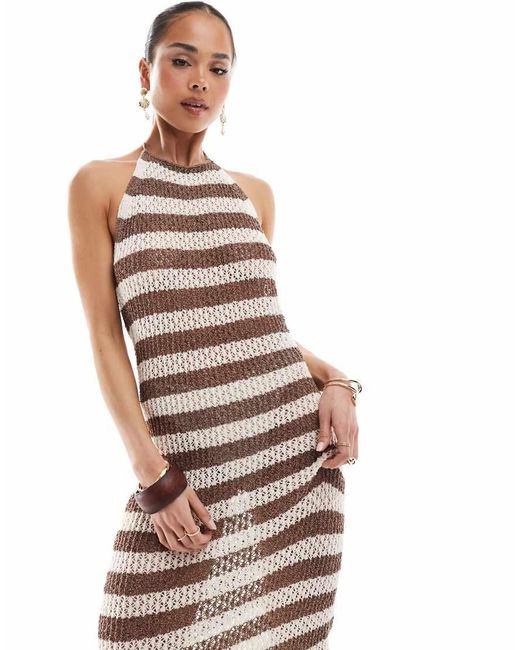 4th & Reckless White Crochet Halterneck Low Back Maxi Beach Dress