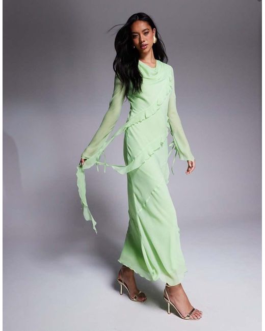 sachin and babi light blue dress Red Ruffle Long Sleeve Chiffon Maxi Dress
