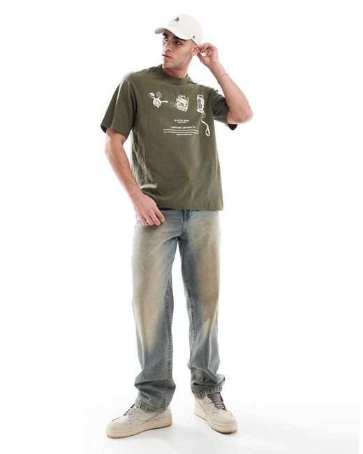 Camiseta Caqui Extragrande Con Estampado Delantero Y Trasero Archive De G-Star de hombre de color Green