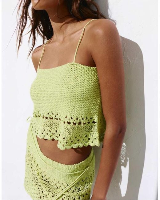 Pull&Bear Green Crochet Strappy Top