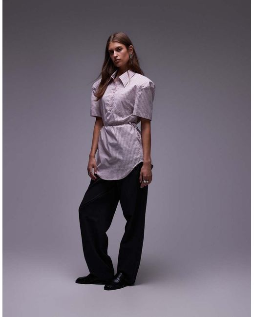 ASOS Purple Shoulder Pad Cinch Waist Polo Shirt