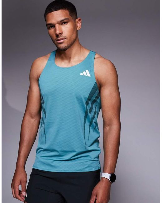 Adidas Originals Blue Adidas Running Adizero Vest With Side 3 Stripes for men
