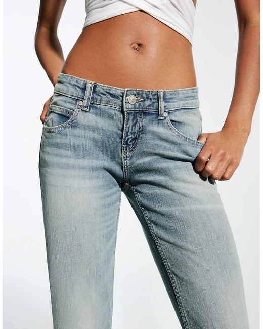 Bershka Blue Low-rise Slim Fit Boot-cut Jeans