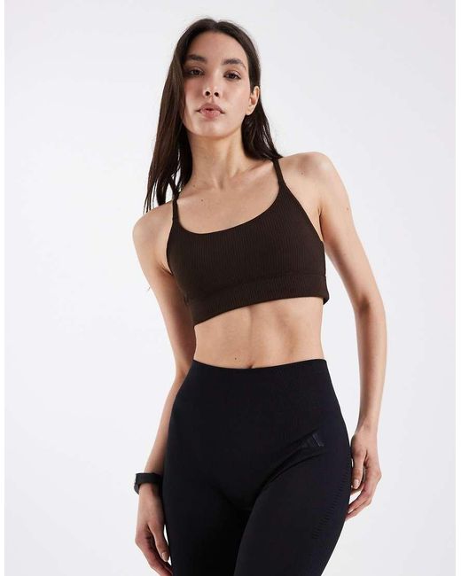 Adidas Originals Black Adidas All Me Light Support Rib Bra Long Line Bra