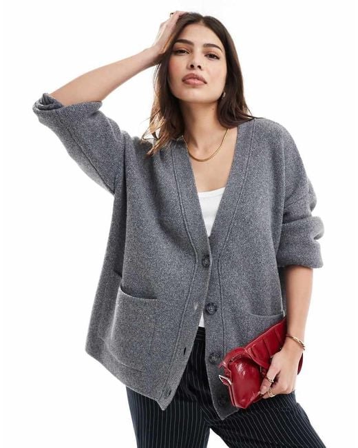 Stradivarius Gray Oversized Knitted Cardigan