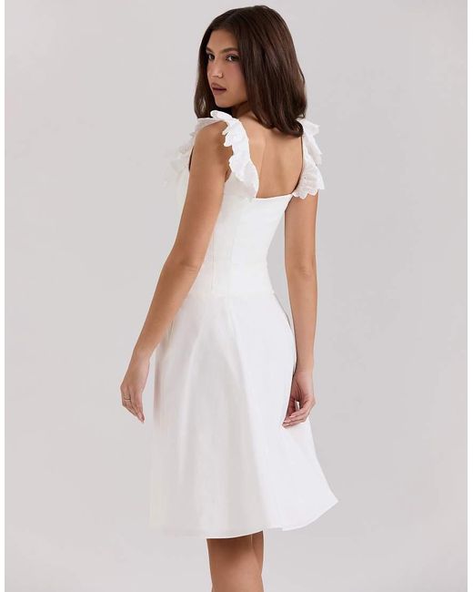 House Of Cb White Mathilde Cotton Broderie Anglaise Trim Midi Dress