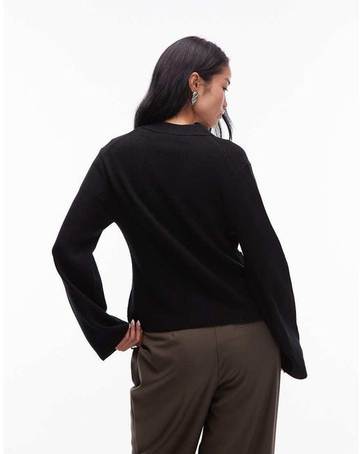 ARKET Black Textured Yarn Wool Cardigan With V-Neck And Front Pockets