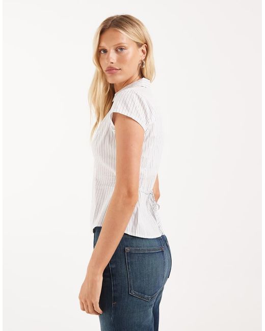 Hollister White Cinched Wiast Short Sleeve Shirt