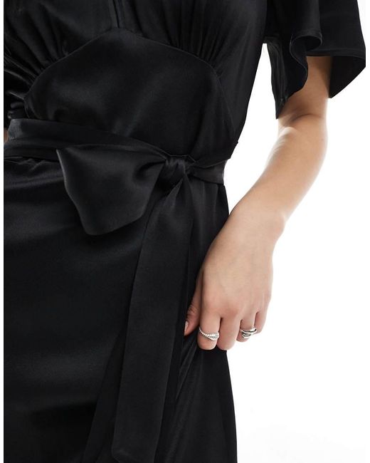 Maids To Measure Black Bridesmaid Flutter Sleeve Maxi Dress