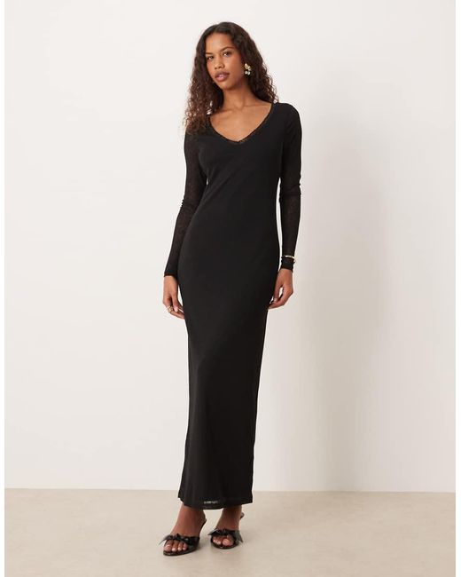 ASOS Black Lace Insert Ruched Front Midi Dress