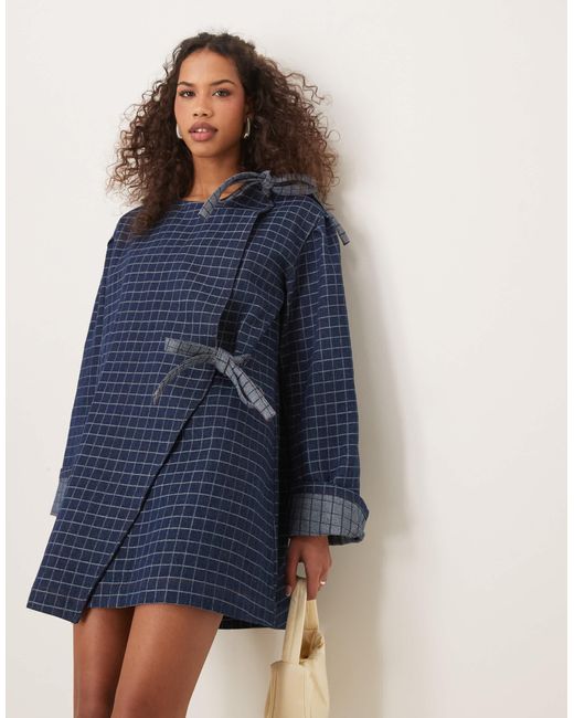 Ghospell Blue – kariertes mini-jeanskleid