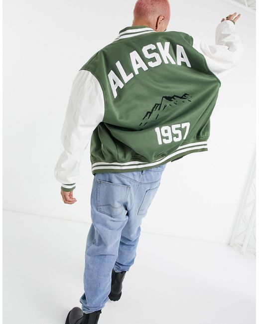 Jaded London Green Alaska Varsity Jacket for men