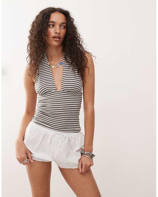 Weekday White Deep Halter Neck Top