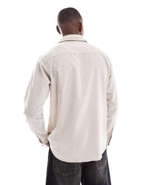 JJ Rebel White Long Sleeve Linen Blend Shirt Beige for men