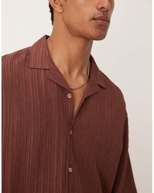 Camicia Squadrata Oversize Testurizzato Con Colletto A Rever di ASOS in Brown da Uomo