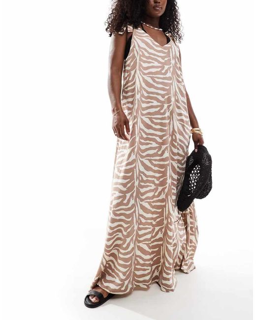 ASOS Natural Maxi Beach Dress With Tie Shoulder Detail