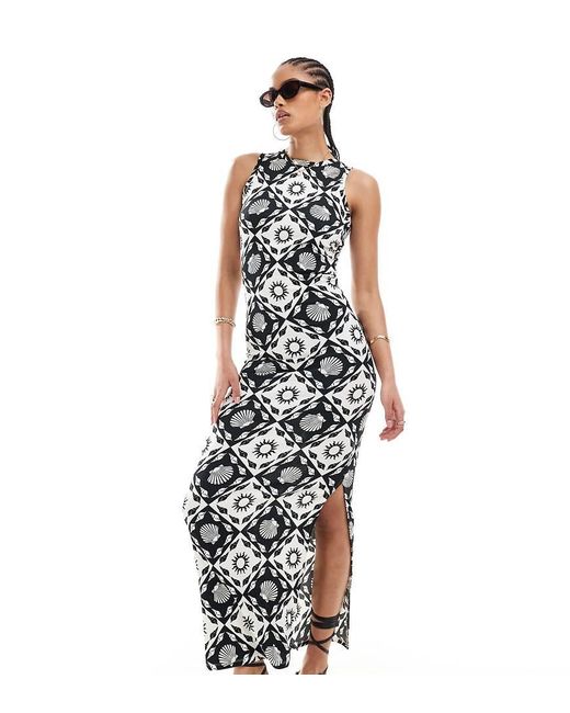 ONLY White Racer Neck Tile Print Maxi Dress