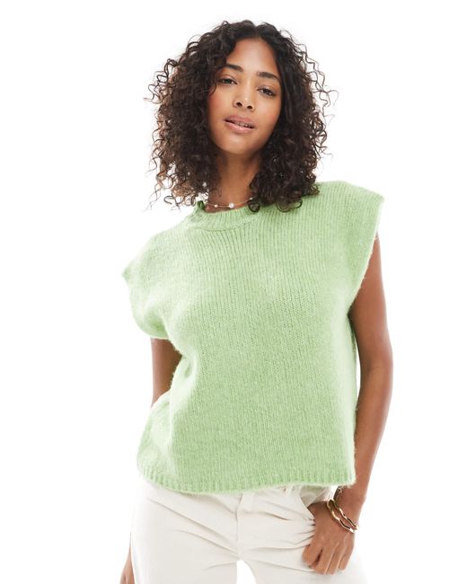ASOS Green Knitted Boxy Shoulder Detail Tank Top