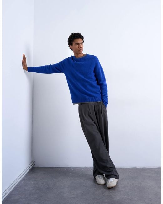 Topman Blue Regular Fit Knitted Crew Neck Jumper With Wool for men