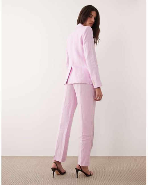 Mango Pink Boreli 100% Linen Tailored Straight Pants