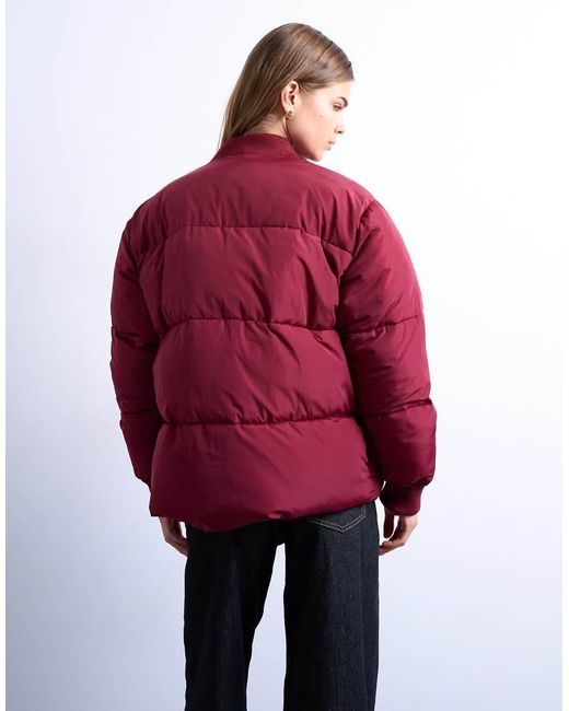 TOPSHOP Red Clean Rib Collar Puffer Jacket