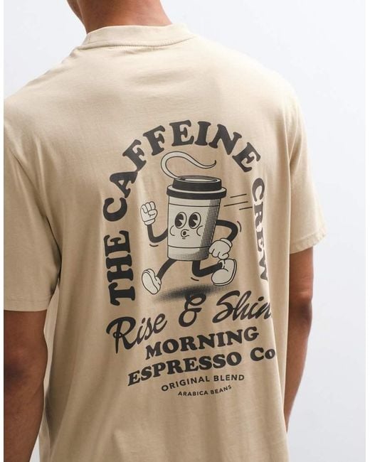 Threadbare Natural Caffeine Crew Back Print Relaxed Fit T-shirt for men