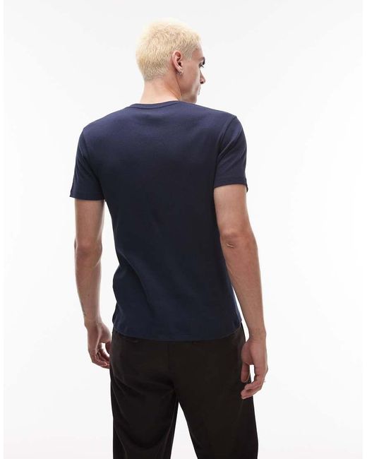 Topman Blue Skinny Fit Ribbed T-shirt for men
