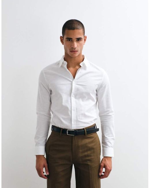 ASOS White Smart Slim Linen Blend Shirt for men