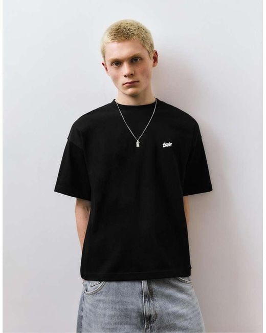 Pull&Bear Gray Stwd Logo Boxy Oversized T-Shirt for men
