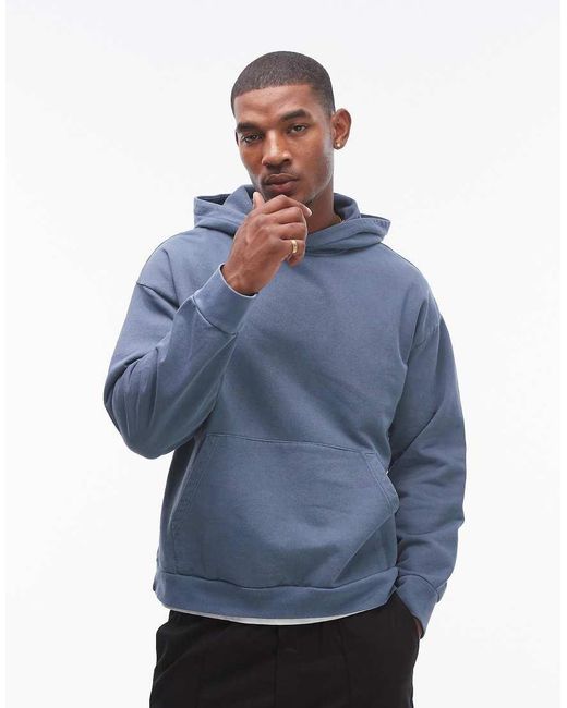 Topman Blue Oversized Fit Hoodie for men