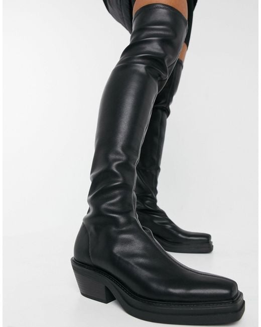 stretch pull on knee high boots
