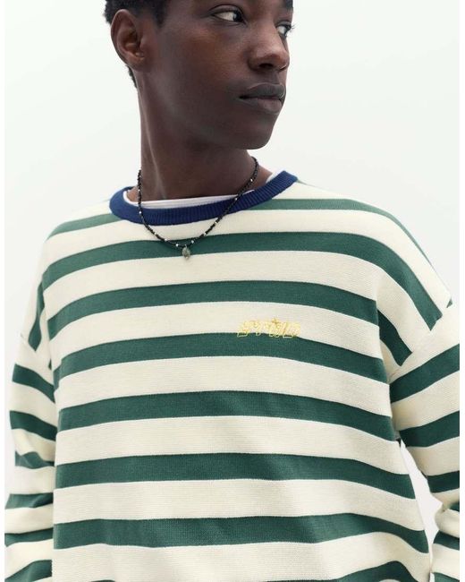 Pull&Bear Green Stwd Striped Jumper for men