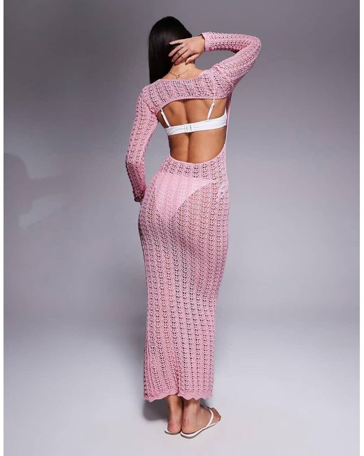 Missy Empire Purple Beach Crochet Knit Open Back Maxi Dress